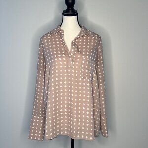 Pleione Women's Tan Cream Polka Dotted Blouse, Size XS